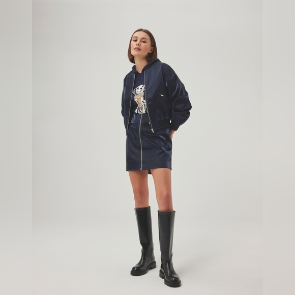 NWT ! LEO & UGO Gina Jacket Navy Blue Glossy Size 5 = XL Perfect For Fall ! - Picture 15 of 16